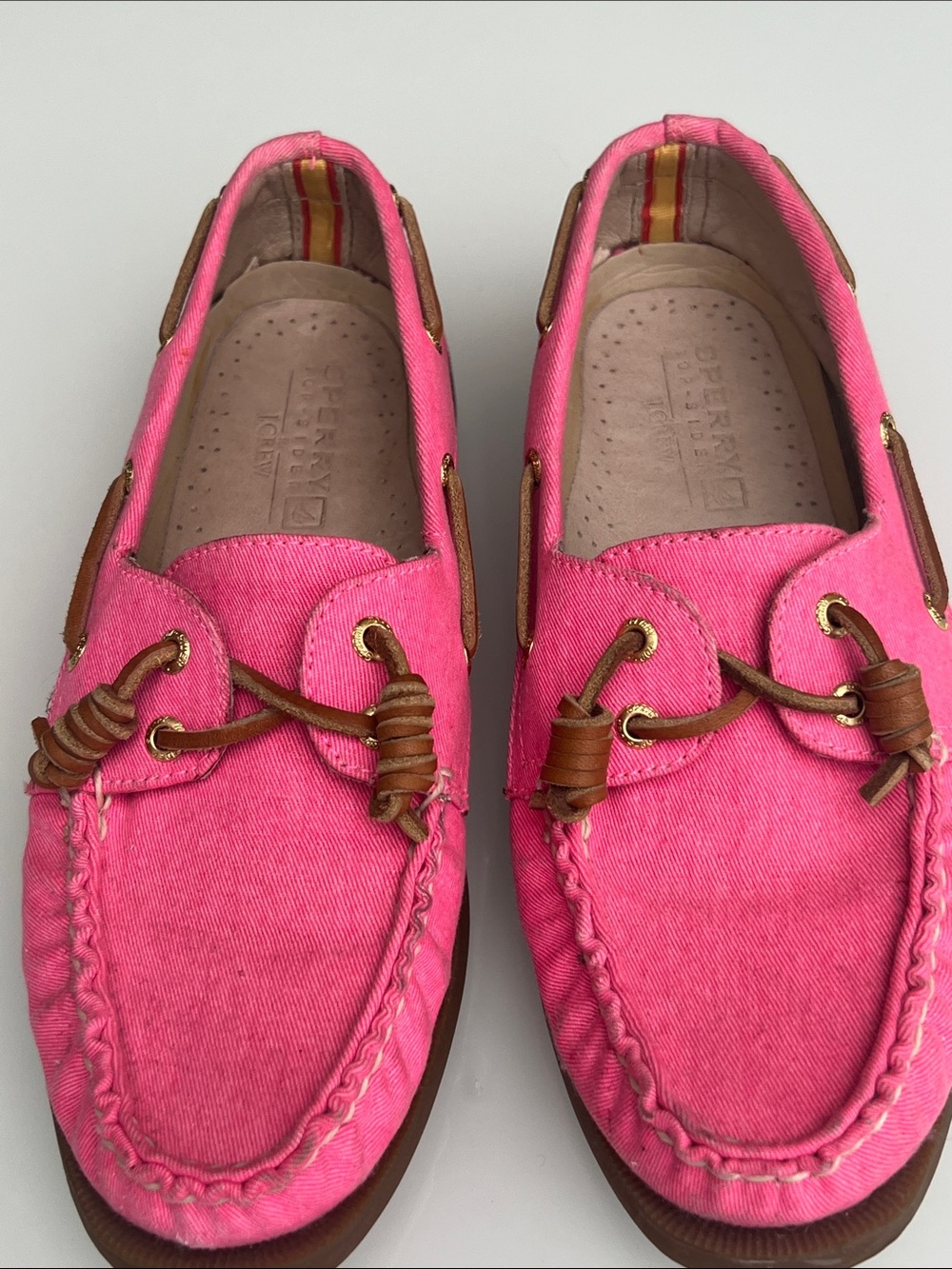 Sperry Men's Hot Pink Canvas Boat Shoes with Brown Laces